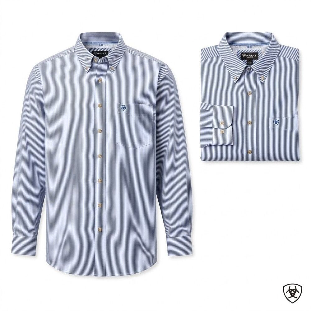 Ariat Pro Series Men's Blue White Striped Button Down Shirt XXL Preppy